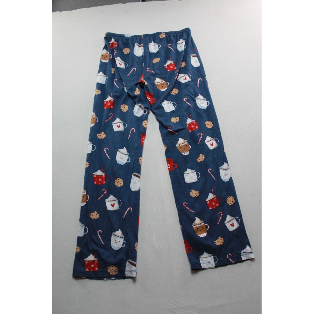 PJ Salvage Pajama Pants Men Small Navy Blue Excellent Holiday Cocoa Print